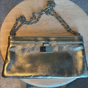 Kate Spade Gold Clutch with Chain Strap and Clasp